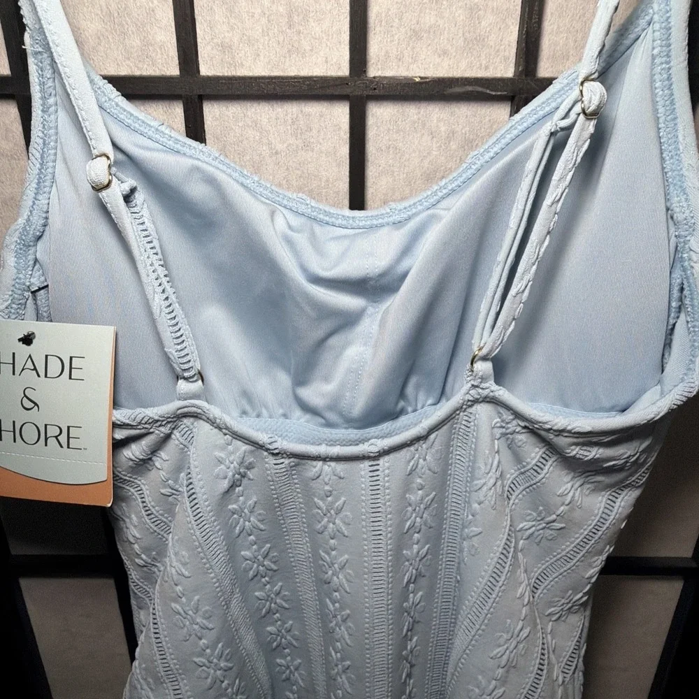 Shade &‎ Shore Blue Eyelet Scoop Neck Cheeky Coverage One Piece Swimsuit Size S
